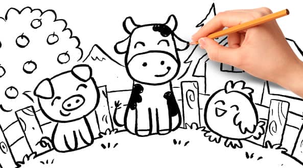 COMO DESENHAR UMA GALINHA BEM FÁCIL - DESENHAR BICHINHOS DA FAZENDA 